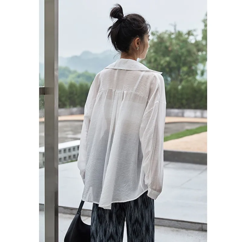 Женская Свободная блузка с отложным воротником однобортная Повседневная