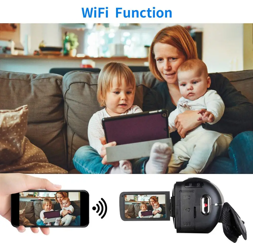 KOMERY 4K видеокамера 48 МП WiFi живая потоковая для Youbute сенсорный экран ночное видение