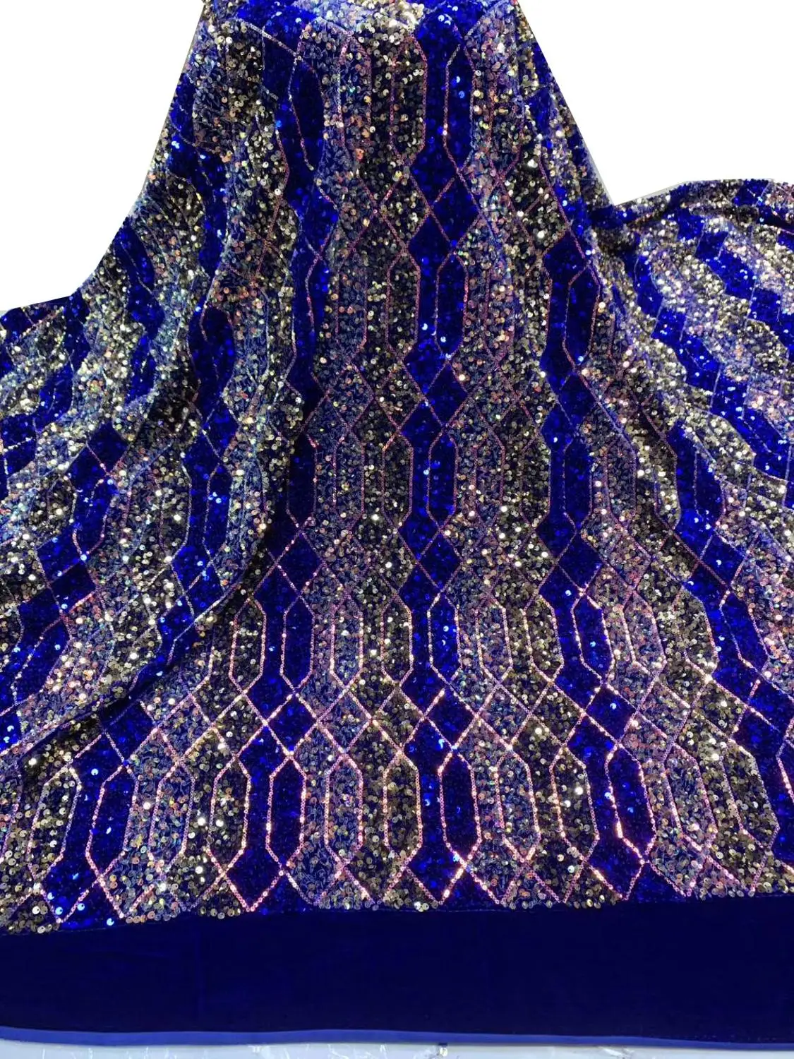 (5 ярдов/шт.) Высокое качество королевский синий африканский бархат кружевная