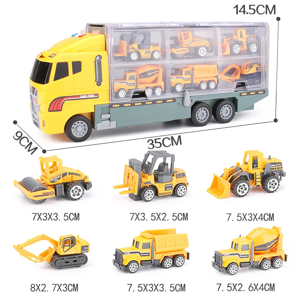

Puzzle Alloy Storage Adopt The Fleet with Sound and Light Engineering Vehicle Model Simulation Container Truck Gift for Children