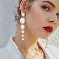 new trendy elegant created big simulated pearl long earrings pearls string statement drop earrings for wedding party gift