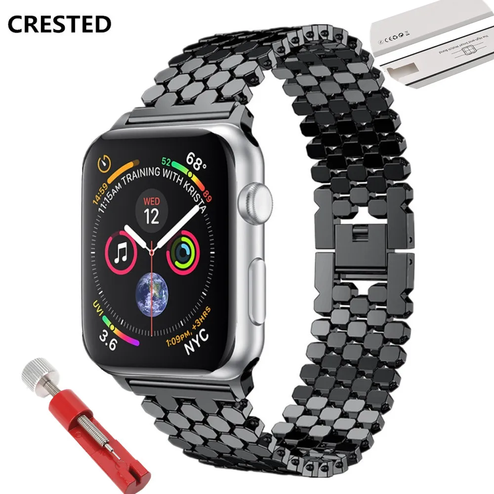 Ремешок из нержавеющей стали для Apple Watch Band 44 мм 40 42 мм/38 звеньевой браслет