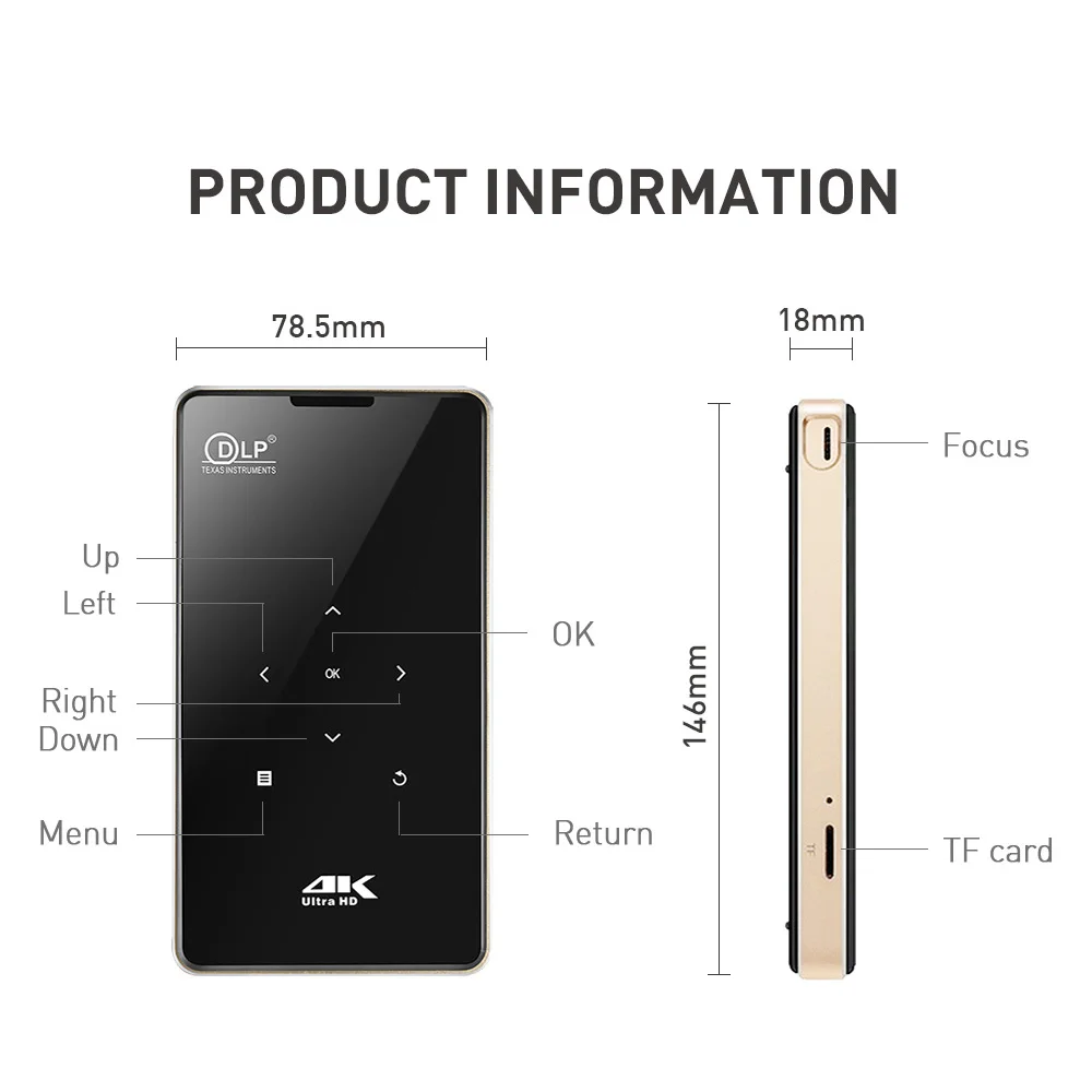 Цифровой мини-проектор P09 Android 9 0 2 Гб ОЗУ 32 ПЗУ Wi-Fi Bluetooth Miracast Airplay 4K домашний