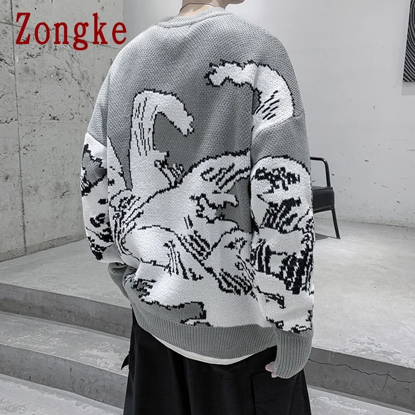 

Zongke Japan Style Knitted Sweater Men Clothing Harajuku Sweaters Pullover Men Sweater Fashion Mens Clothes M-2XL 2021
