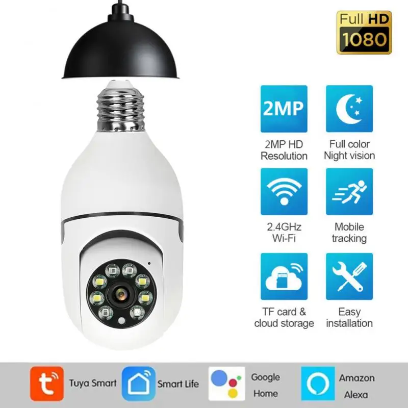2MP Tuya Smart Life E27 Bulb Lamp Camera 1080P Wifi IP PTZ IR Night Vision Home Security Auto Tracking Video Surveillance | Безопасность