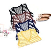 fashion zebra striped knitted sweater vest women autumn winter v neck sleeveless pullover tops korean female slim vest