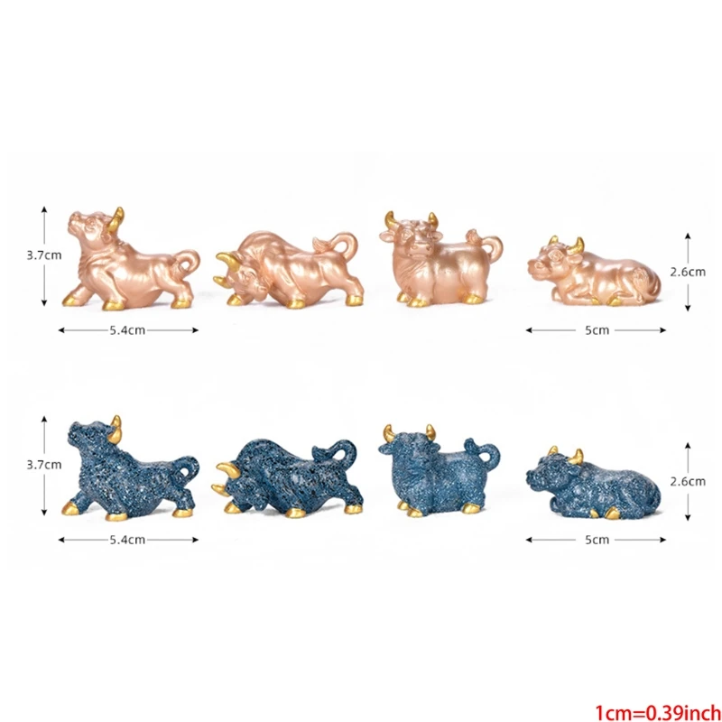 

8pcs 2021 Year Of Ox Statue Cute Cattle Cow Figurines Fairy Garden Micro Landscape Ornament Car Home Decor