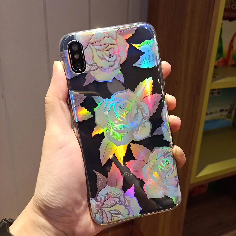 Модный градиентный Радужный лазерный чехол для iPhone 11 Pro XS Max Xr Прозрачный жесткий чехол Fundas для iPhone 8 7 6S Plus акриловый чехол