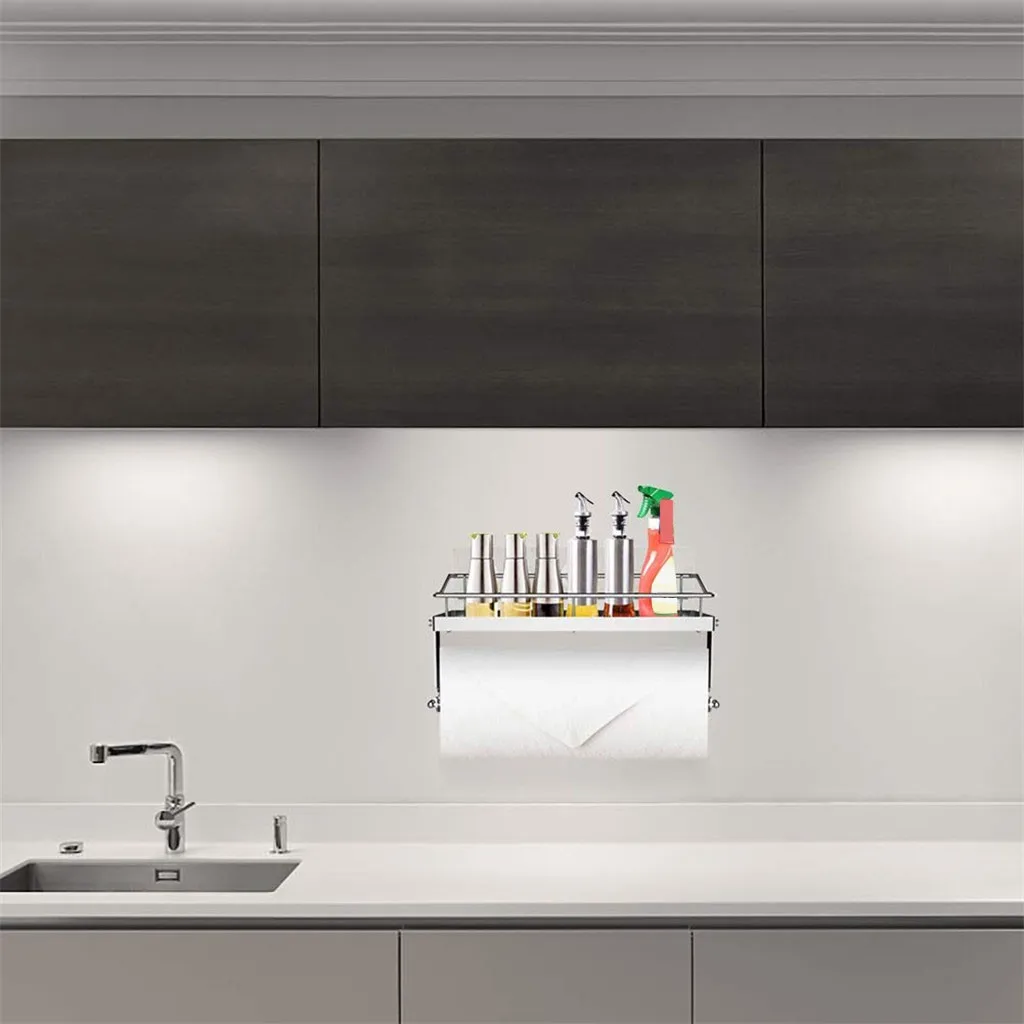 Держатель для бумажных полотенец на клейкой основе с полкой настенная корзина