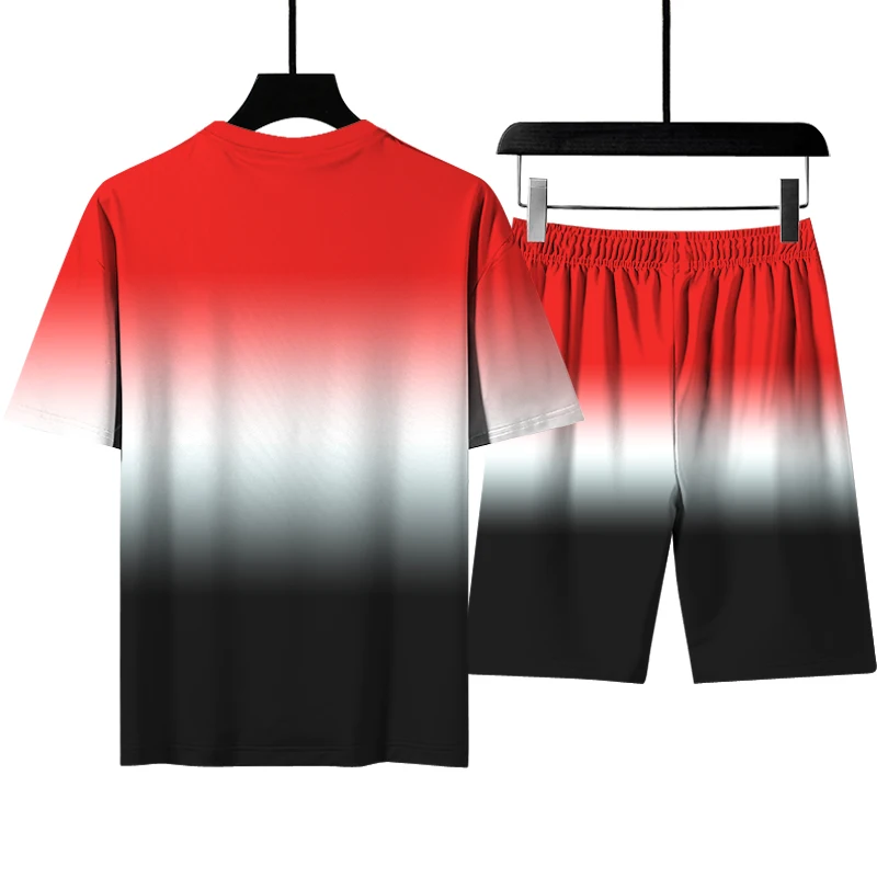 

2021 European and American men's summer round neck short sleeve T-shirt leisure sports suit fitness beach leisure T-shirt short