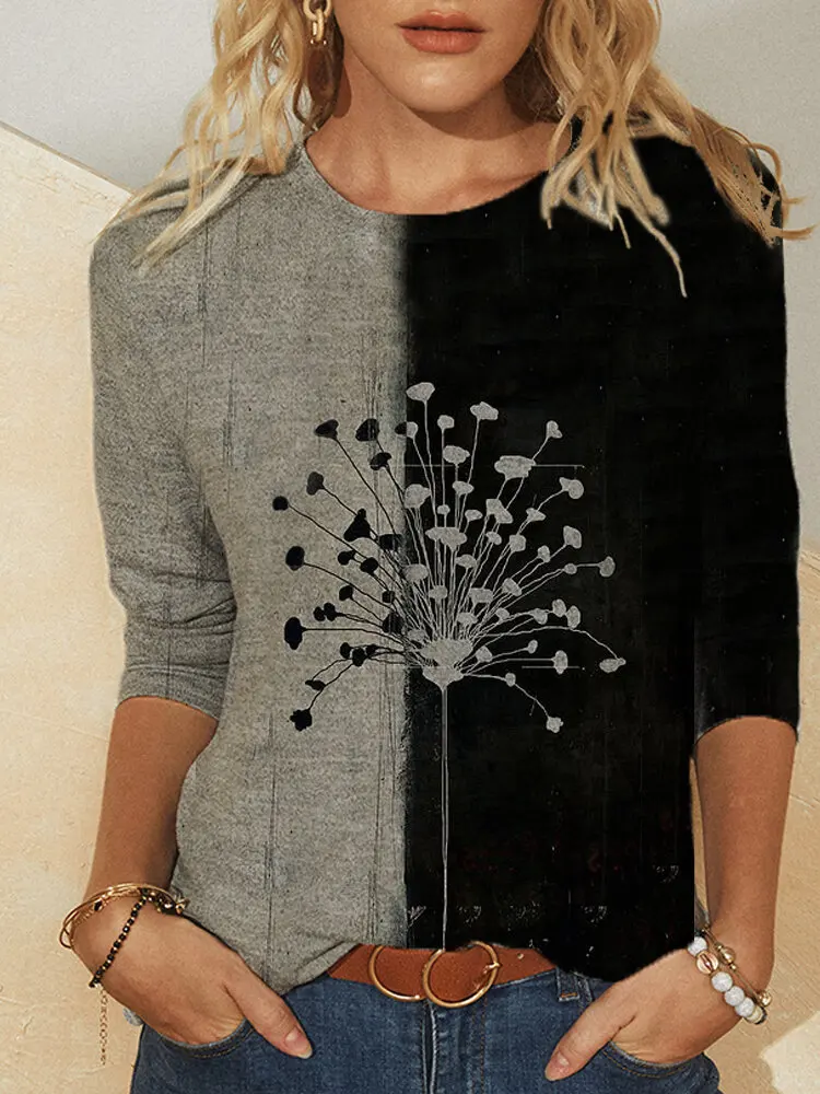 

Футболка женская с длинным рукавом, Модный повседневный топ с круглым вырезом и принтом, уличная одежда, Свободный Топ, на весну