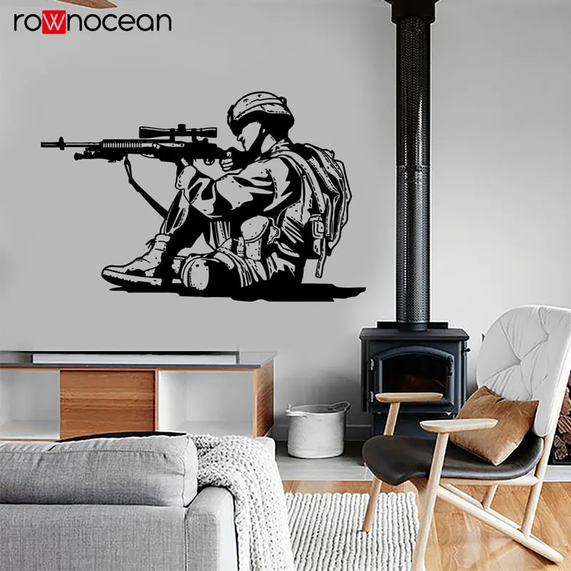 War Soldier Wall Sticker Army Rifle Courage Shooting Vinyl Wall Decals Removable Murals Modern Home Decor Boys Room Bedroom 3627