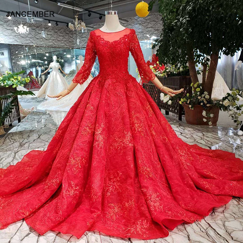 LSS500 Красные Свадебные платья для невесты 2020 женские вечерние с круглым вырезом и