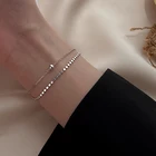 Женский двойной браслет из серебра 925 пробы, с маленькими бусинами