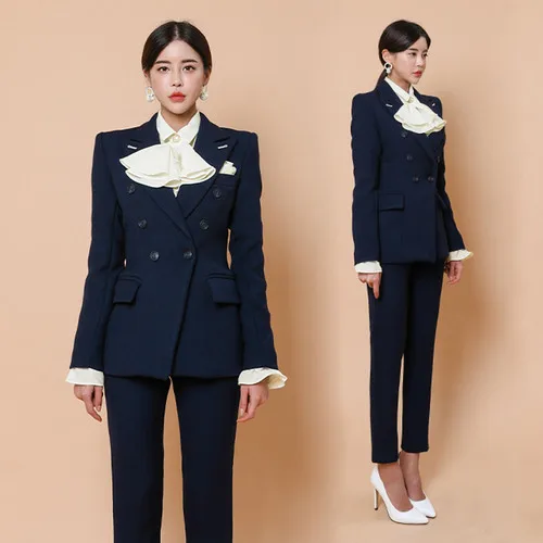 2019 осень зима новый корейский черный приталенный деловой Блейзер + брюки 2