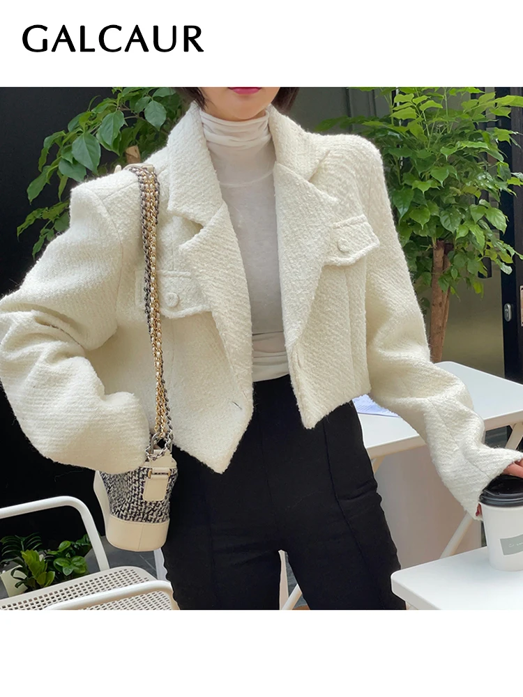 

GALCAUR Temperament White Female Blazer Notched Long Sleeve Single Breasted Korean Fashion Women's Autumn Coat 2021 Clothing