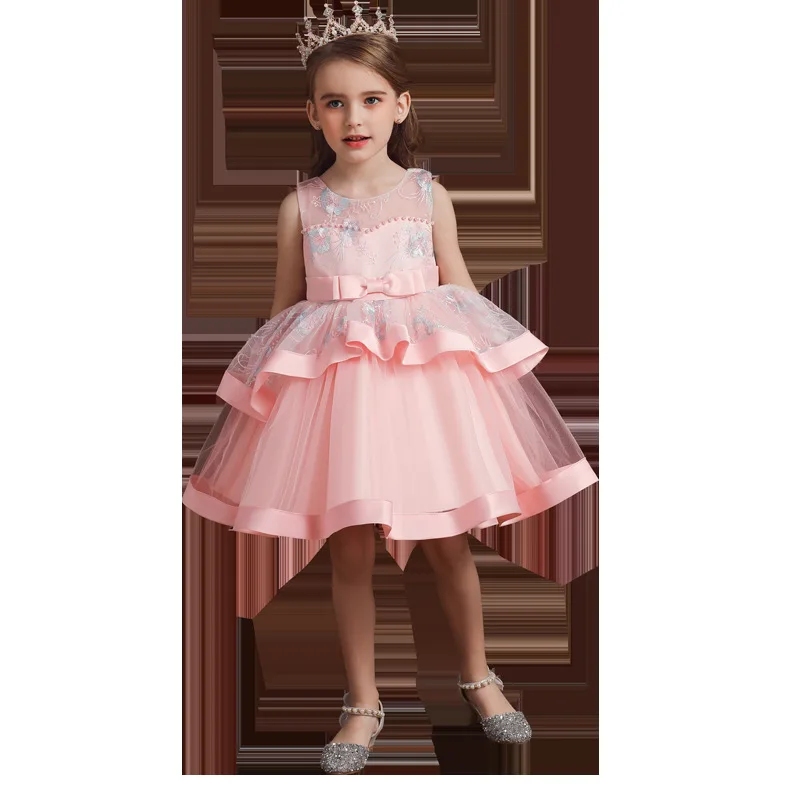 

Kids Girl Cake Tutu Flower Dress Children Party Wedding Formal Dress for Girl Princess First Communion Costume 3-13 yrs