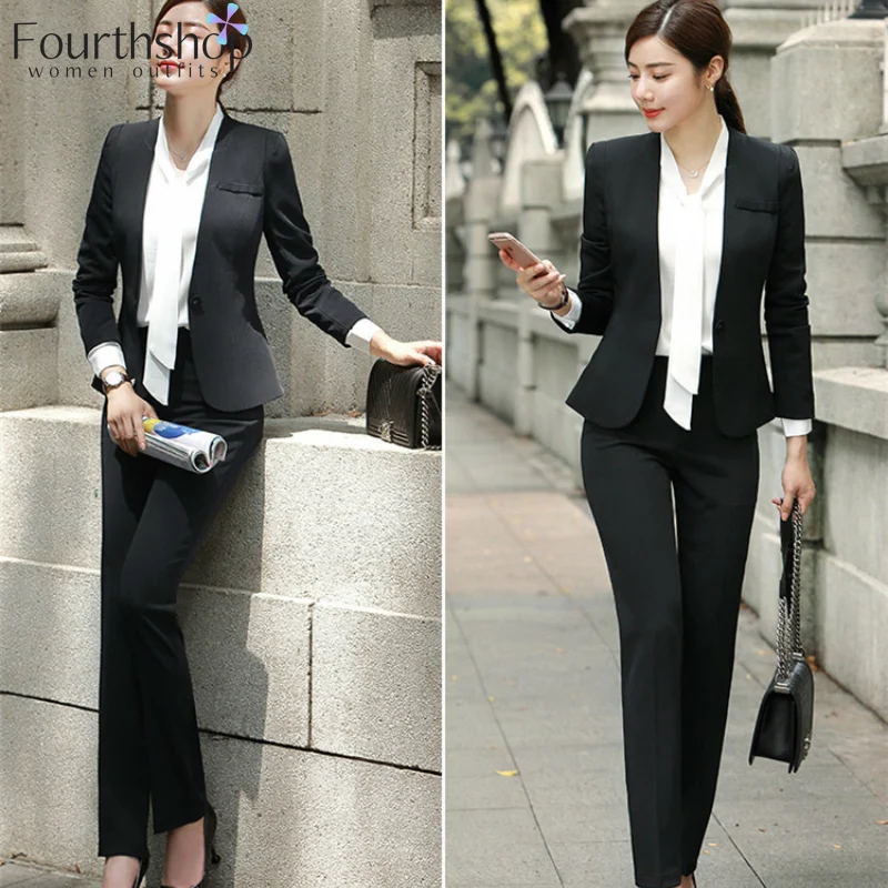 Элегантные Брючные костюмы женские брюки из 2 предметов блейзер деловые офисные