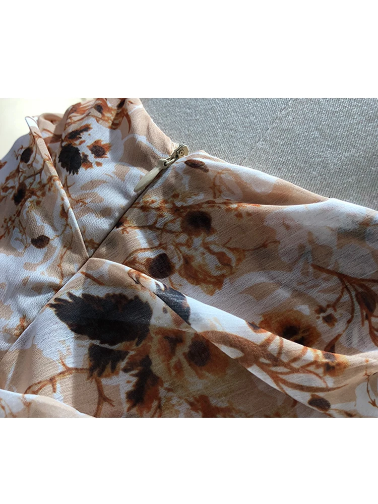 

Heavy craftsmanship, frills, sexy, leaky shoulders, one shoulder, retro, printed dress, ladies' autumn new styles, hips, straps