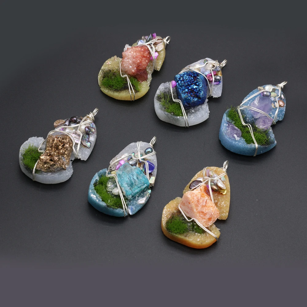 

Natural Semi-precious Stone Pearl Pendant Resin Silver Wire for DIY Jewelry Making Necklace Earring Bracelet Handmade