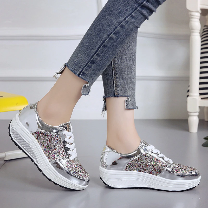 

Women Platform Wedges Sneakers Outdoor Slip-on Rocking shoes Heightening Single Shoes Large Size Tacones Plataforma