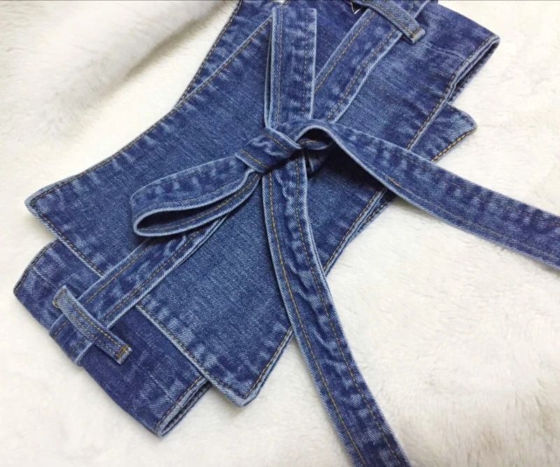 SeeBeautiful New Fashion Spring 2021 Summer Blue Lace-up Bow Long Belts Irregular Wide Denim Girdle Women All Match Y601 | Аксессуары