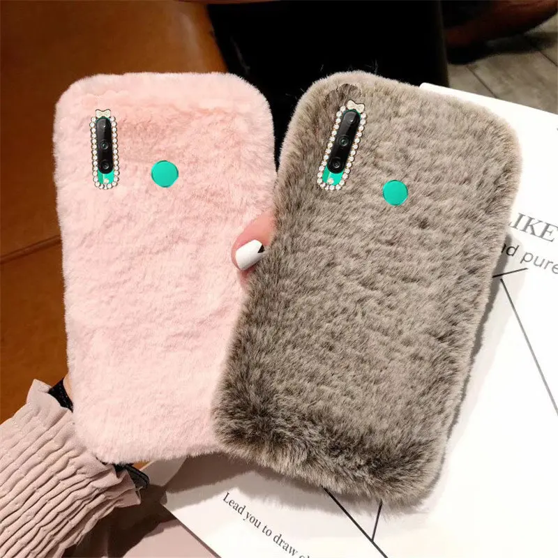

Huawei P40 Lite 5G E Case Cute Rabbit Fluffy Plush Case For Huawei P30 Pro Lite Soft Silicone Anti-Fall Protection Phone Cover
