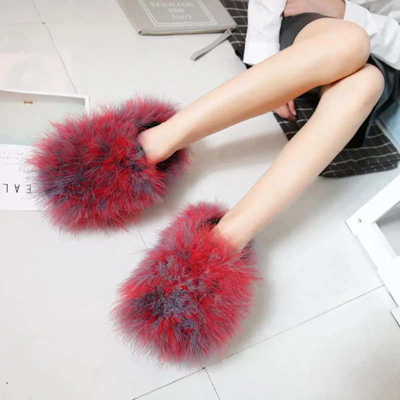 

New Women Slippers Furry Plush Real Fur Warm Female Slippers Outdoor Indoor Home Shoes Ladies Soft Comfort Footwear Woman