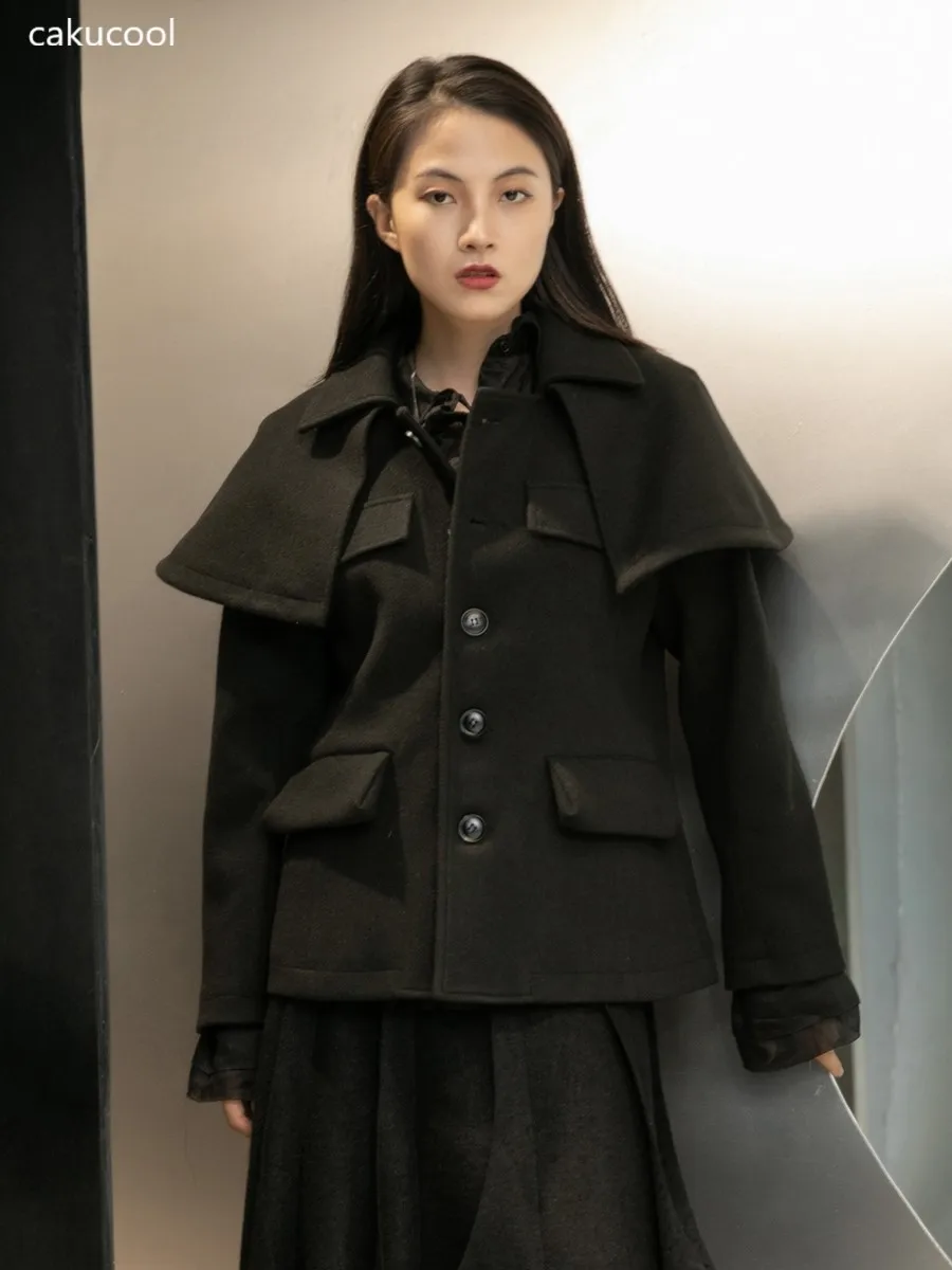 Новинка зимы 2021 модная Толстая Женская шерстяная куртка Cakucool в темном стиле с