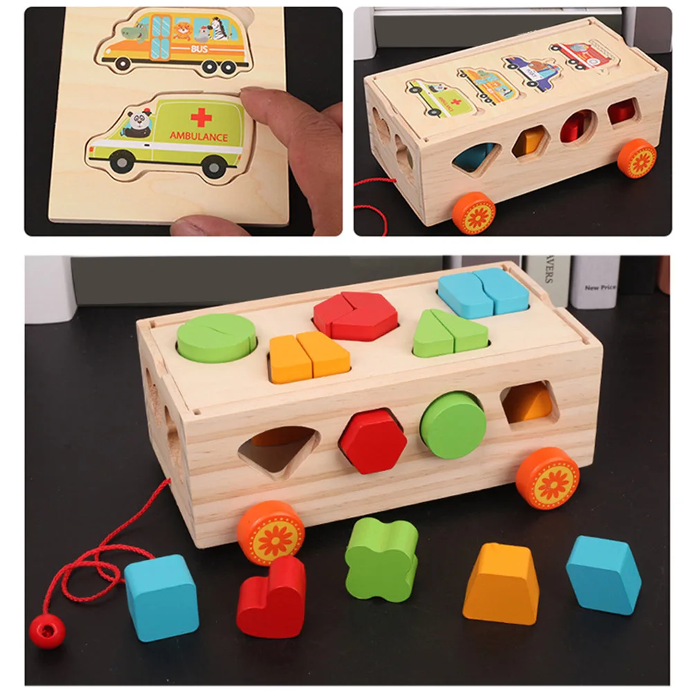 Kids Wooden Building Blocks Puzzle Toy Trailer Shape Sorter Toys Baby Early Educational Cognitive for Children's Gift | Игрушки и