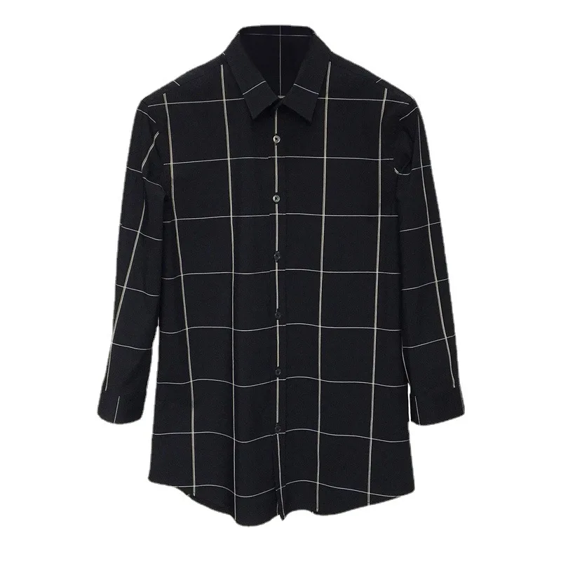 

Bird's summer 2021 black striped Quarter Sleeve Shirt slim fit business casual cotton plaid men's shirt