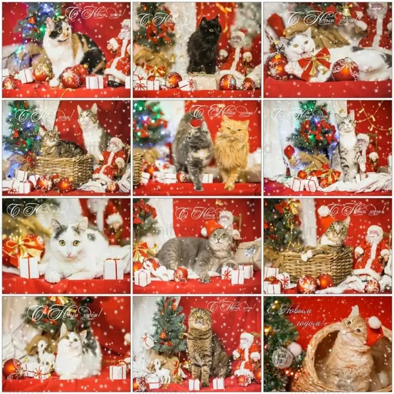 

DIY Diamond Painting Cat Christmas Decorative Scene Gift Diamond Embroidery Kitten Pet Animal Mosaic Needlework Home Decoration