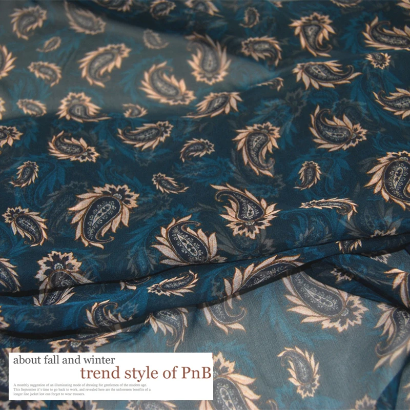 Шелковая жоржет шифон ткань платье большой темно-зеленый широкий Пейсли тонкая