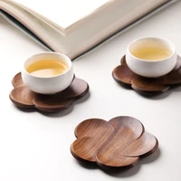 japanese style black walnut coaster home dining table tea coffee cup pad table decoration petal heat resistant beverage pad