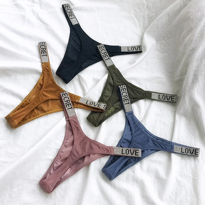 

Sexy Letter Low Waist Thongs Rhinestone Belt G-string Women Underwear Hip Lift Seamless Thong Lady Leopard Lingerie Temptation