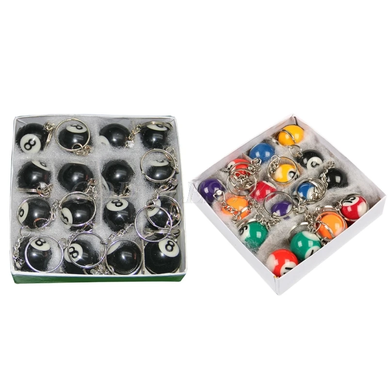 

16pcs/set Mini Billiards Shaped Keyring 25mm Resin Billiard Ball Keychain Black 8 Fashion Hanging Decorations Drop Shipping
