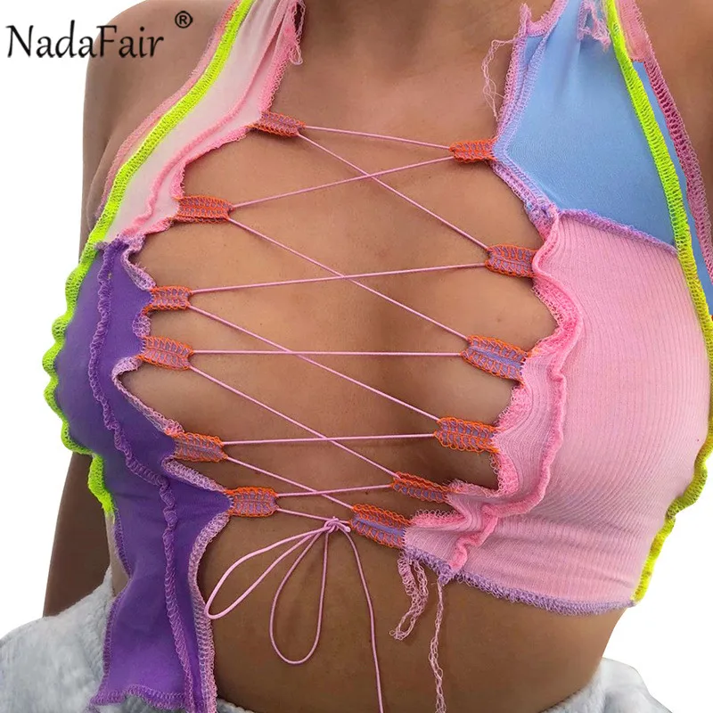 Женский укороченный топ Nadafair вечерние топы с завязками и краской для ночных