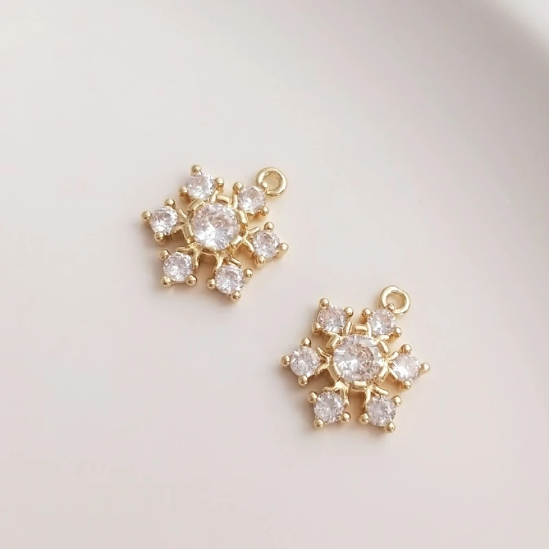 

10Pcs 14K True Gold Color-Preserving Copper Natural Zircon Snowflake Charms Pendants DIY Jewelry Making Findings Accessories