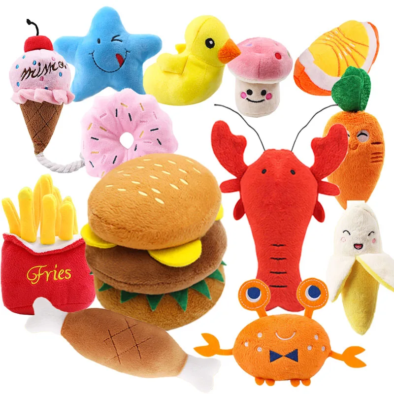 

Dog Toys Squeaky Toys Cute Food Bite-Resistant Clean Dog Chew Puppy Training Toy Soft Banana Carrot & Vegetable Dog Accessories