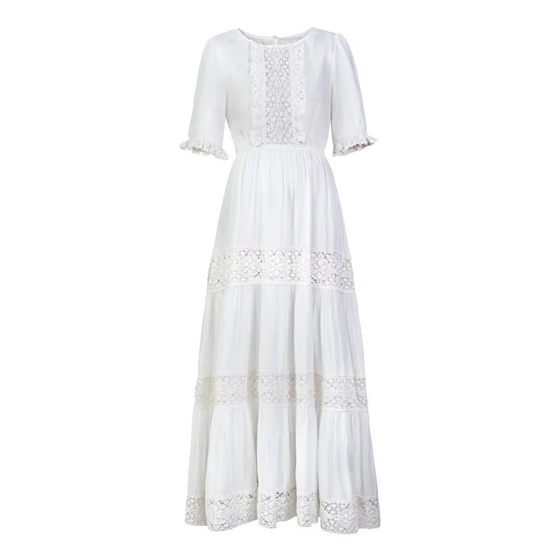 Ordifree летнее Boho женское Макси платье богемное белое кружевное хлопковое длинное пляжное платье-туника праздничная одежда - Цвет: White