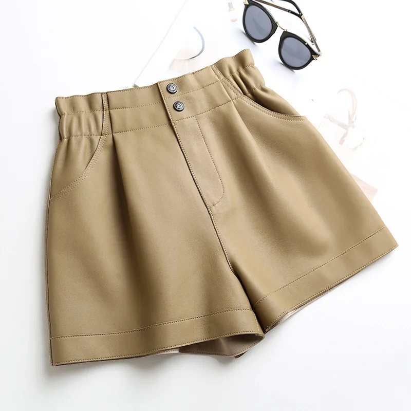 Женские шорты из натуральной кожи женские 100% овчины офисные с высокой талией |