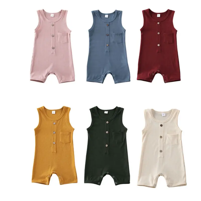 

Pudcoco Newborn Baby Rompers Summer Button Solid Sleeveless Romper One Pieces Jumpsuit Causal kids Outfit Clothes