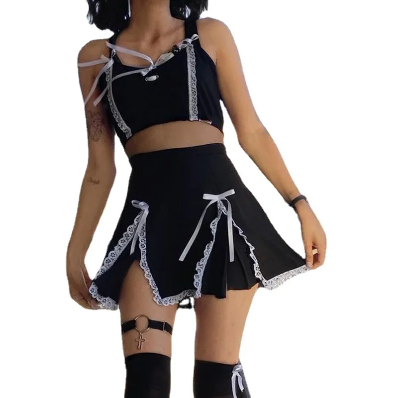 

Женская летняя юбка до колена, новинка, модная кружевная короткая юбка с разрезом, тонкая трапециевидная юбка с завышенной талией