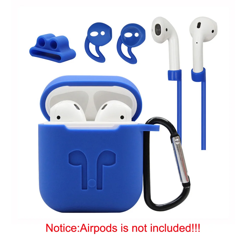 Аксессуары для airpods, силиконовый чехол, чехол для наушников, чехол, анти потеря, ремешок, держатель, наушники, карабин, пряжка, упаковка из 5 штук - Цвет: Blue color