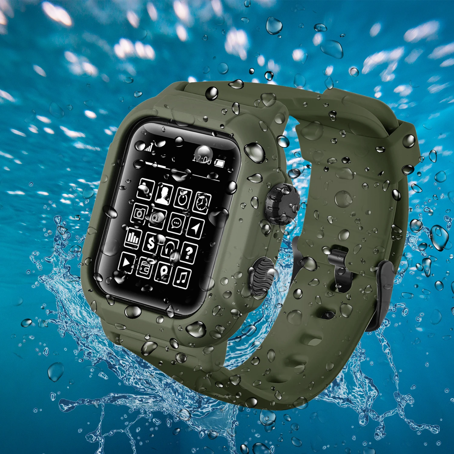 

IP68 Waterproof Silicone Case Cover with Sport Band Strap For iwatch Apple Watch Series 6 5 4 3 2 42mm 44mm 44 42 mm Accessories