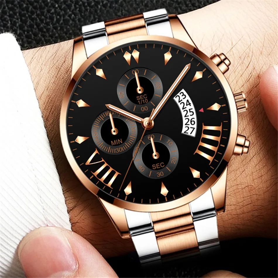

2021 Fashion Men's Watches Luxury Gold Stainless Steel Quartz Wrist Watch Men Business Casual Calendar Clock relogio masculino