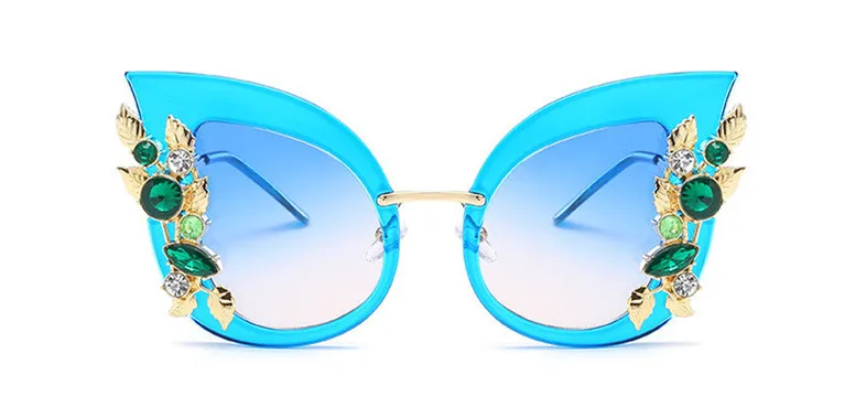 C4 Blue Pink Женские роскошные брендовые дизайнерские новые Модные Зеленые солнцезащитные очки с бриллиантами, сексуальные солнцезащитные очки с кошачьим глазом, украшенные стразами, Винтажные Солнцезащитные Очки - Цвет линз: C4 Blue Pink