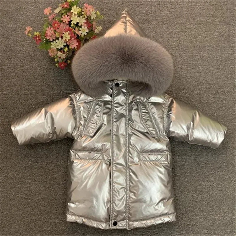 

children winter down jacket natural fur kids thicken super warm jacket outerwear for baby boys girls 90-140 parkas coat clj510