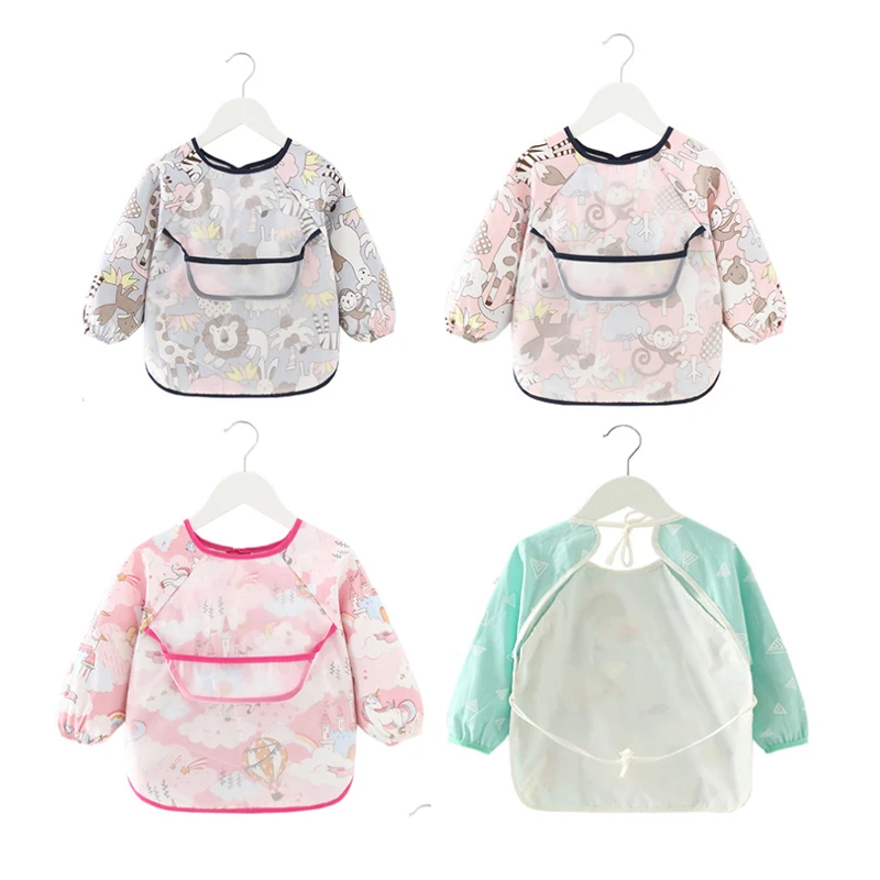 

New Baby bib animal cartoon children toddler waterproof long-sleeved scarf overalls cotton kids feeding apron eating bib clothes