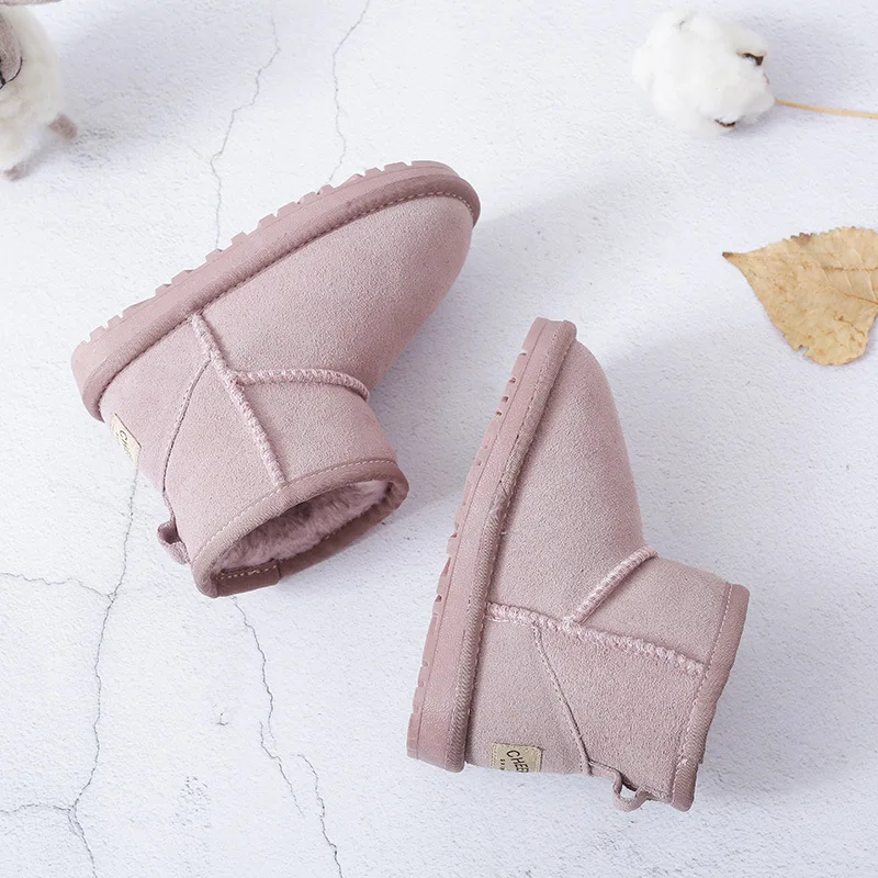 light pink Модные зимние плюшевые ботинки для детей; обувь для девочек; зимние теплые ботинки на меху для девочек; мягкая удобная обувь; размеры 21-35 для возраста 1 - Цвет: light pink